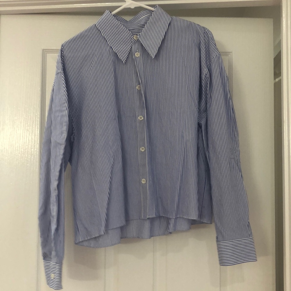 Tibi striped cropped button down